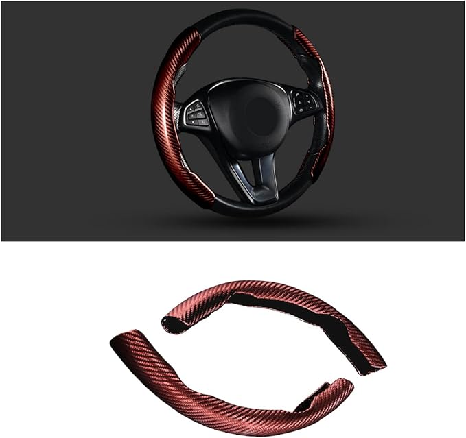 Steering Wheel Cover, 2PCS Segmented Steering Wheel Protector, Carbon Fiber Anti-Slip and Durable Car Accessory, Universal Fit for Most Cars，SUVs (Carbon Fiber Brown)
