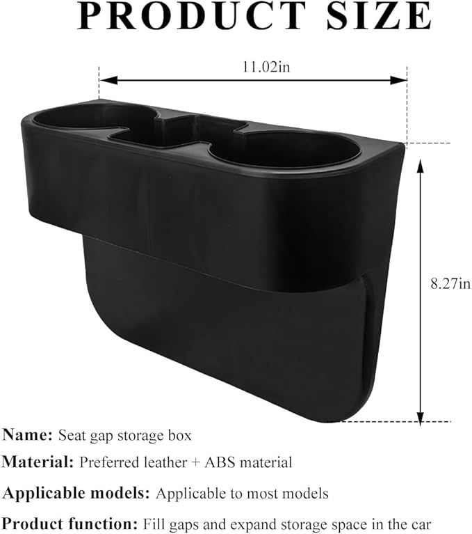 Car Cup Holder Gap Filler Organizer, Multifunctional Auto Front Console Gap Filler with Cup Holder, Leather Extra Cup Holder Storage Box for Car Truck SUV, Car Accessories (Black/Plastic)