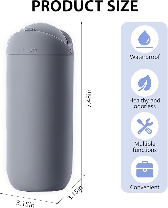 Car Trash Can with Lid, Silicone Leakproof Mini Round Vehicle Garbage Bin for Cup Holder, Portable Automotive Interior Waste Storage & Organizers Accessories, Universal Fit (Gray)