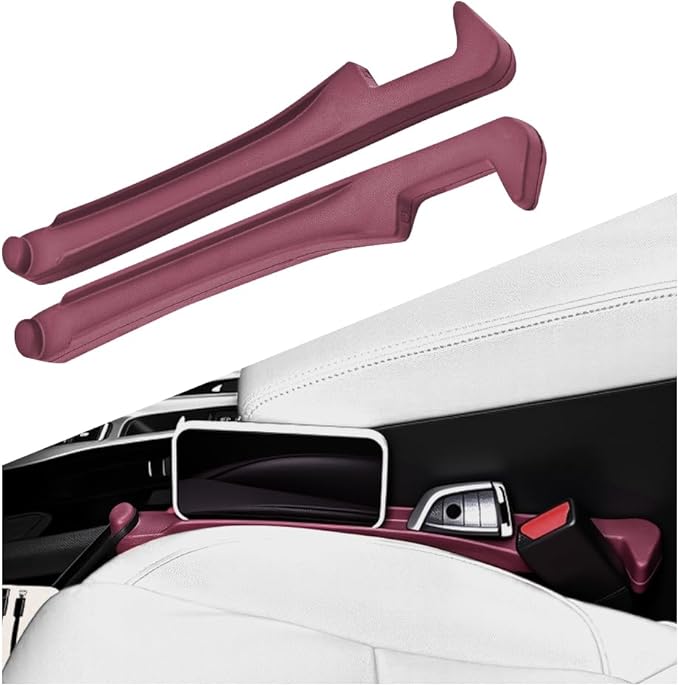 2PCS Car Seat Gap Filler Organizer,3 in 1 Car Seat Side Gap Filler with Hook for Avoiding Dropped Items,Universal No Drop Seats Guard for Filling Gaps 1.37-1.49 Inch Wide (Red)