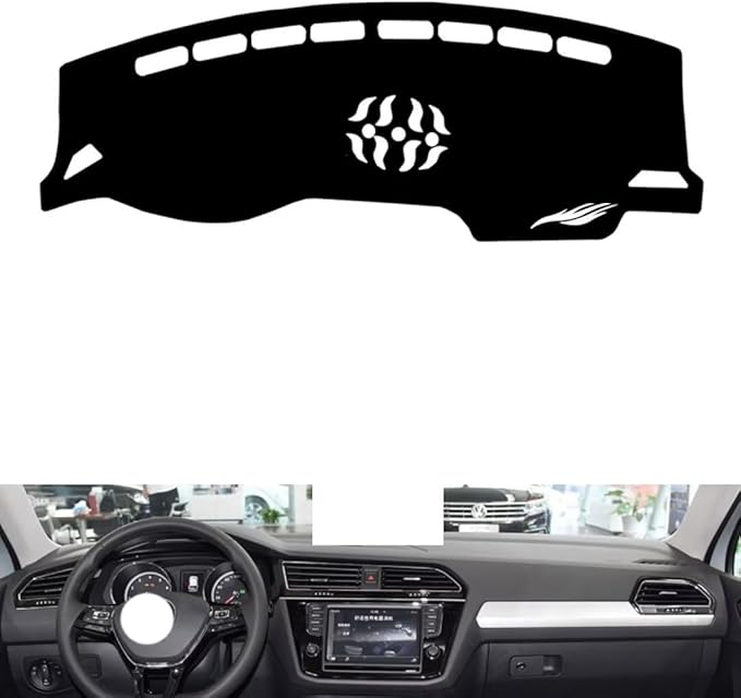 leather dashboard cover Compatible with VW Compatible with TIGUAN L（middle sound hole），dash cover（black）