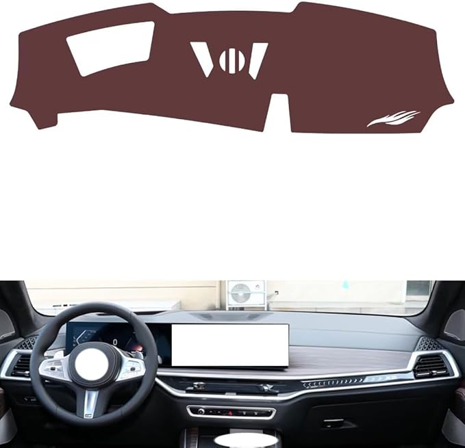 Leather Dashboard Cover Compatible with BMW X7 (hud) 2023-2024,Dash Board Cover mat Anti-Slip Sun-Proof and dust-Proof(Brown)
