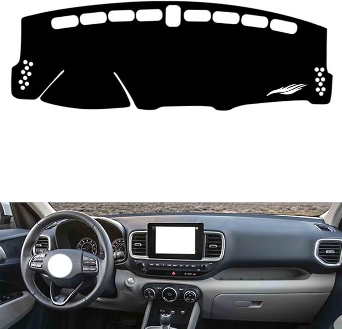 Leather Dashboard Cover Compatible with HyundaiHyundai Venue 2019-2023，Dash Cover（Black）