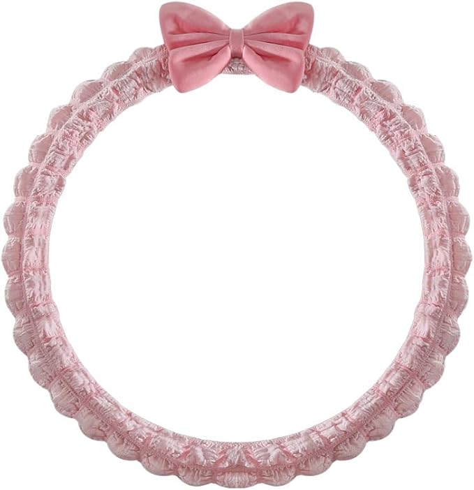 Cute Cartoon Anti-Slip Car Steering Wheel Cover - Puff Bowknot Style for Women & Girls, Universal Fit Auto Handlebar Cover, Fun Car Interior Accessories Gifts for Sister (Pink)