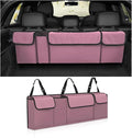 Car Trunk Organizer, Collapsible Large Capacity Auto Backseat Hanging Storage Bag with Adjustable Strap & 4 Pockets, Space Saving Car Back Seat Cargo Bag, Universal for Vehicles (Pink)