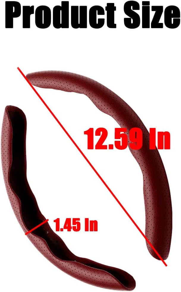 LoyaForba Car Steering Wheel Cover, Universal 15 Inch Leather Segmented Auto Steering Wheel Protector, Anti-Slip and Soft Breathable, Car Interior Accessories for Most Vehicle, SUV, Truck (Wine Red)