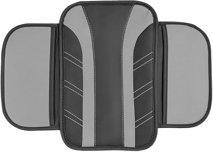 Car Center Console Cover, Soft Leather Sporty Armrest Protector Cushion with 2 Storage Pockets, Comfortable Auto Interior Middle Console Arm Rest Box Pad, Universal for Vehicles (Gray)