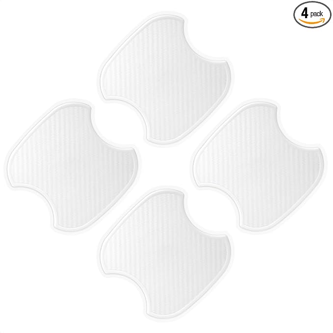 TANGSEN 4Pcs Universal 3D Carbon Fiber Texture Automotive Door Cup Handle Recess Paint Protector Cover Scratch Non-Marking Silicone Personalize Pad Sticker (White, M)