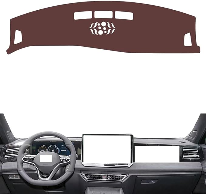 Leather Dashboard Cover Compatible with VW tiguan L PRO (NO HUD) 2024,Dash Board Cover mat Anti-Slip Sun-Proof and dust-Proof(Brown)