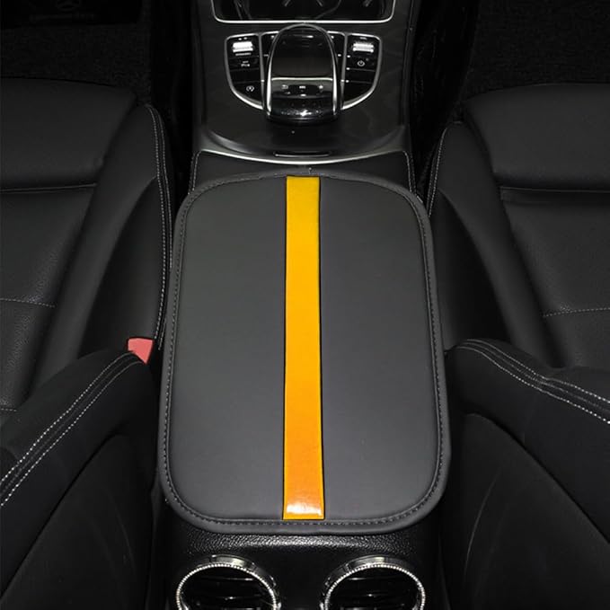 Car Armrest Seat Box Mat, PU Leather Center Console Cover, Universal Waterproof Car Interior Accessories, Arm Rest Box Protector Cushion Pad for Most Vehicle (Orange)