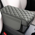 Universal Memory Cotton Car Armrest Box Pad, 2026 New Leather Car Armrest Box Pad with 2 Storage Bags, Auto Armrest Seat Box Cover, Center Console Cover Cushion for SUV, Car, Truck (Grey)