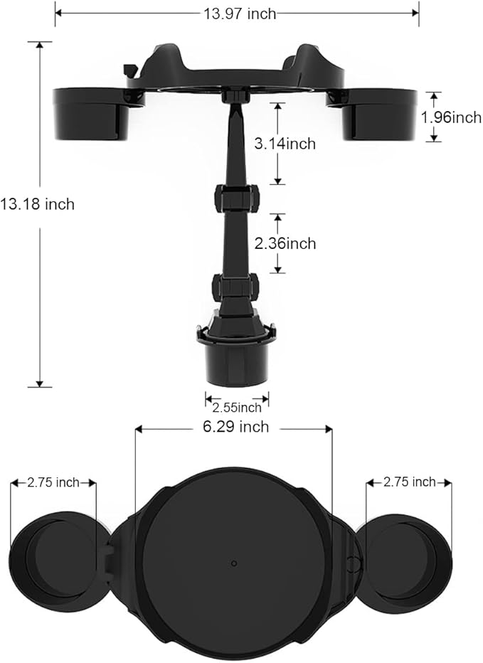 HOLDCY Cup Holder Expander for Car, 360 Degrees Rotate Adjustable 6.3 inches Surface Car Tray Table and Drink Holders with 3 Coaster, Car Cup Holder Tray Apply to All Auto Models