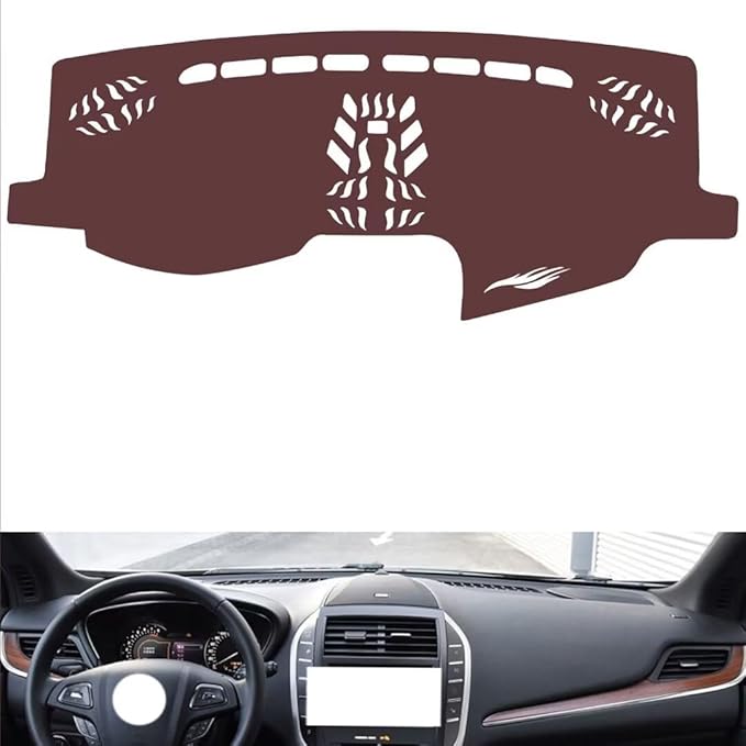 Leather Dashboard Cover Compatible with Lincoln MKC,Dash Board Cover mat Anti-Slip Sun-Proof and dust-Proof(Brown)