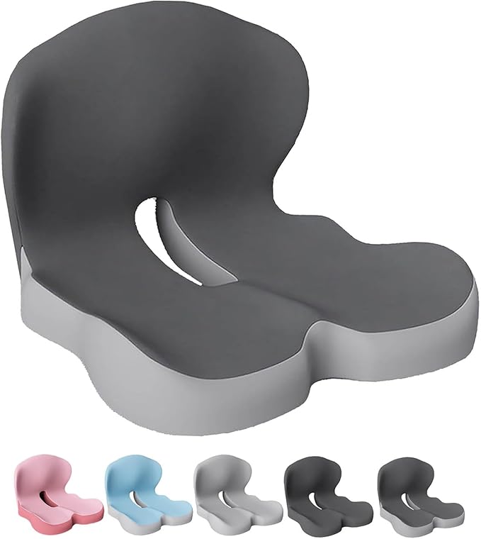 Celinva Orthopedic Cushionn, Back and Seat Cushion for Back Pressure Relief, Ergonomic Non Slip Memory Foam Seat Skin Sciatica Pad Cushions for Car,Truck, Desk,Gaming Chair (Comfort-Dual Gray)