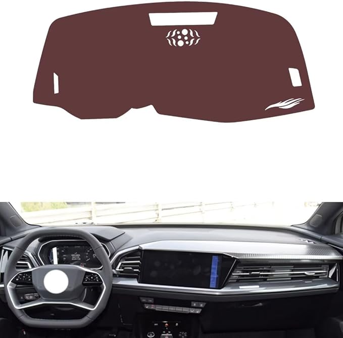 Leather Dashboard Cover Compatible with Audi Q5 e-tron（NO HUD） 2022-2023,Dash Board Cover mat Anti-Slip Sun-Proof and dust-Proof(Brown)