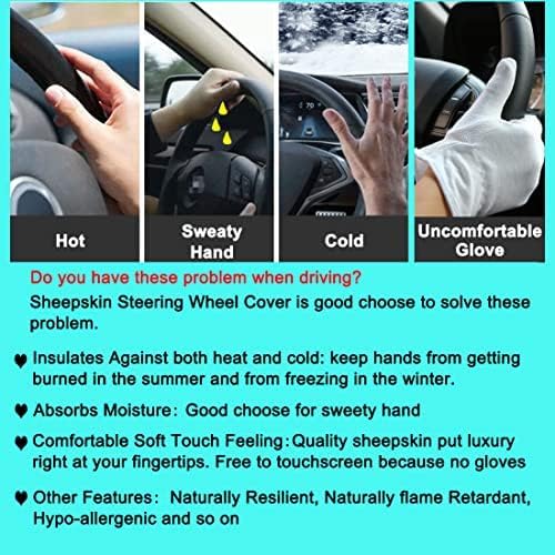 Soft Fluffy Plush Sheepskin Car Steering Wheel Cover, Fuzzy Fur Protector for Universal Car 14 1/2inch-15 1/2inch, Anti-Slip Comforting Auto Accessories (Misty Grey)