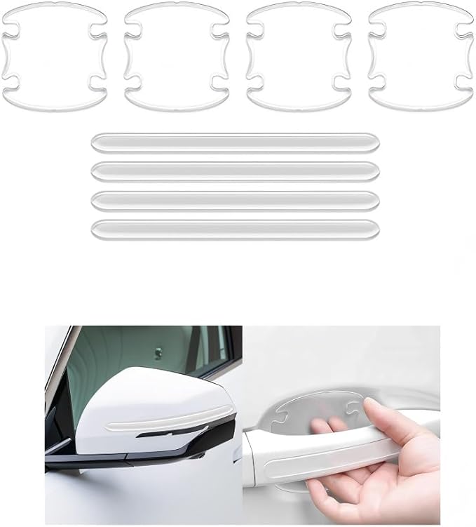 8PCS Car Door Handle Protector, Waterproof Anti-Scratch Transparent Bowl Door Side & Rear View Mirror Paint Protection Film, Automotive Trim Guard Invisible Stickers, Universal Fit