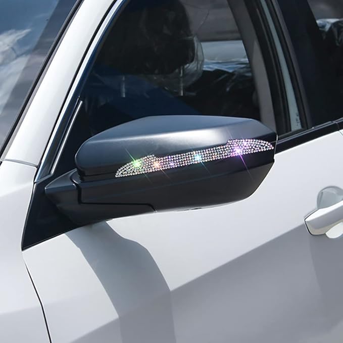4 PCS Bling Rhinestone Car Door Handle Scratch Protector, Universal for All Cars, Vehicles, SUVs, Car Side Rearview Mirror, Car Door Edge Guard, Car Exterior Accessories for Women Men (Multicolor)