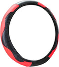 Car Steering Wheel Cover, Universal Microfiber PU Leather Elastic 15 inch Stitching Color Anti-Slip Steering Wheel Protector, Car Interior Protection Accessories for Men Women (Black/Red)