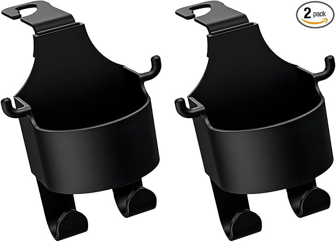 2 PCS Seat Backrest Cup Holder, High Load Cell Phone/Mug/Umbrella Hanging Bag 3-in-1 PU Holder with Long/Short Hooks, Multi-functional Storage Accessory, Universal Fit for Most Cars (Black)