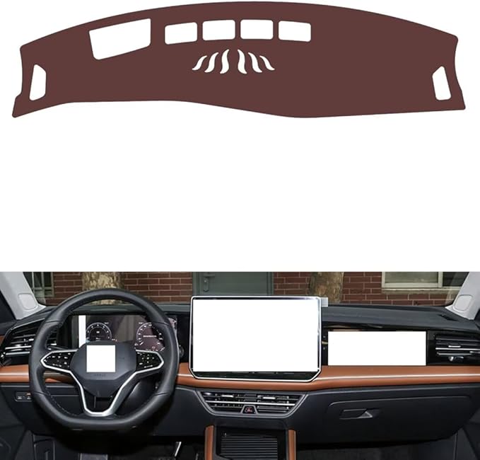 Leather Dashboard Cover Compatible with VW Magotan (HUD) 2024,Dash Board Cover mat Anti-Slip Sun-Proof and dust-Proof(Brown)