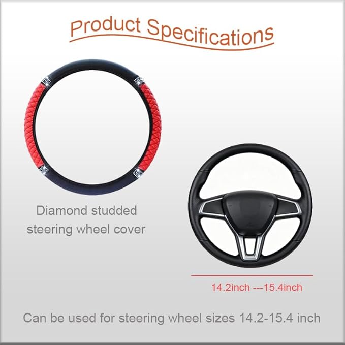 WLERIR Microfiber Leather Steering Wheel Cover with Anti-Slip Lining Universal Car Accessory for Steering Wheel with a Diameter of 14.5-15 inch (Red)