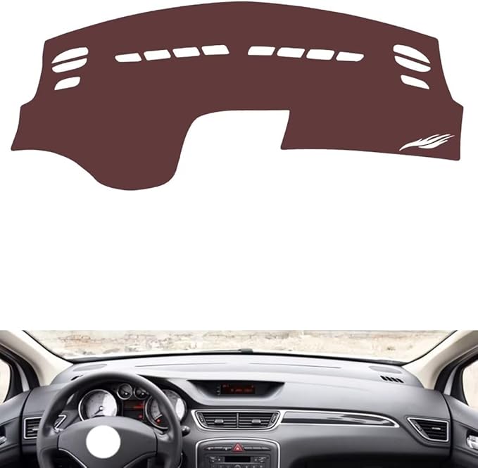 Leather Dashboard Cover Compatible with Peugeot 308 2012-2014,Dash Board Cover mat Anti-Slip Sun-Proof and dust-Proof(Brown)