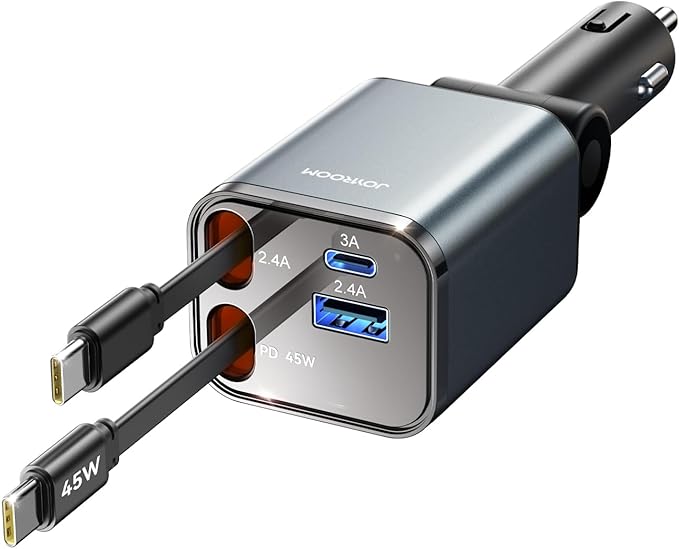 Retractable Car Charger 84W Car Charger USB C for iPhone 16 17 Pro Max Fast Charging [PD45W Dual Type C Cables] Car Accessories Cigarette Lighter Adapter for iPhone 17 Air 16 15 Pro Max, Samsung S25