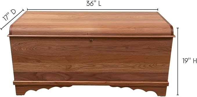 Rustic Red Door Co. Cedar Hope Chest with Waterfall Top, Amish Made Wooden Storage Trunk Box for Bedroom, Blanket, Clothes, Anti-Slam Hinges and Lock, 36", Walnut Wood, Natural Stain