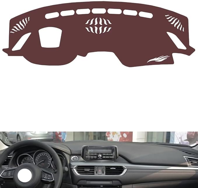 Leather Dashboard Cover Compatible with Mazda 6 Atenza（HUD） 2017-2019,Dash Board Cover mat Anti-Slip Sun-Proof and dust-Proof(Brown)