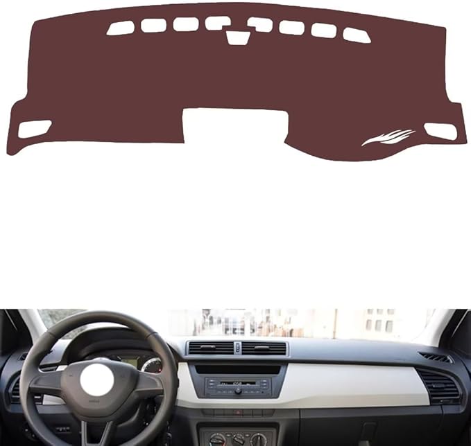 Leather Dashboard Cover Compatible with SkodaSkoda New Fabia 2015-2017,Dash Board Cover mat Anti-Slip Sun-Proof and dust-Proof(Brown)
