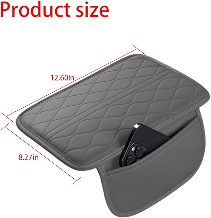 Car Center Console Cover, Leather Vehicle Arm Rest Protection Cushion with 2 Side Storage Bags, Auto Interior Armrest Storage Box Pad Accessories, Universal for SUV, Sedan, Truck (Gray)