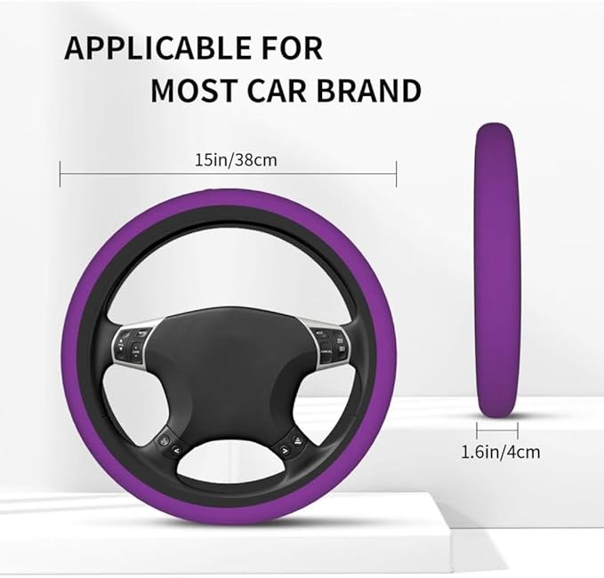 Elastic Stretch Steering Wheel Cover,Warm in Winter and Cool in Summer, Car Universal 15 inch, Microfiber Breathable Ice Silk, Anti-Slip, Odorless, Easy Carry,Purple
