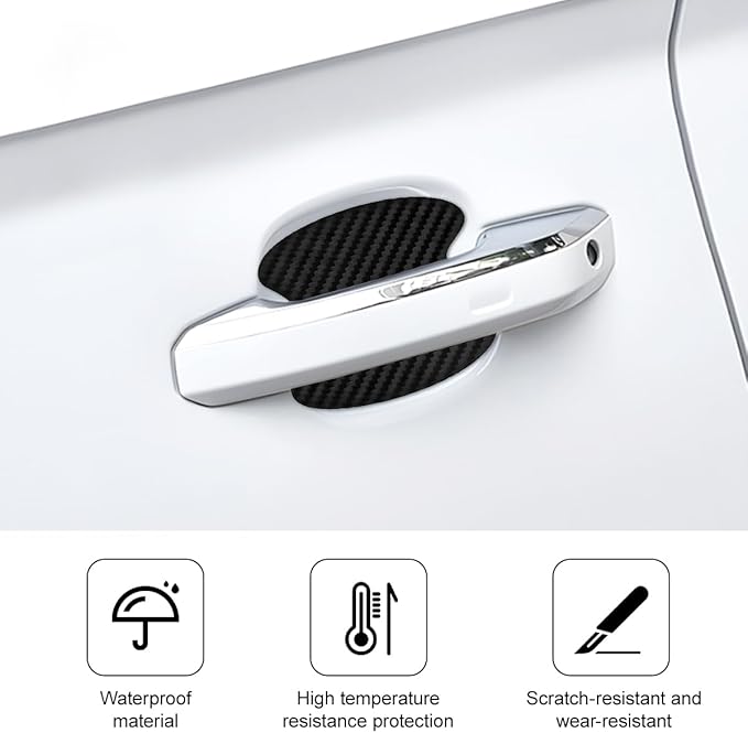 Car Door Handle Cup Scratch Protector, 4PCS 3D Carbon Fiber Vehicle Handle Bowl Sticker, Automotive Exterior Door Cup Protection Decal, Universal for SUV Caravan Automobile (Black)