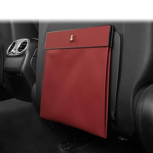 Bmolpt Custom Interior Accessories Waterproof Car Can Trash Multipurpose Hanging Garbage Bag Collapsible Garbage Can Magnet Storage Bags For Car Back Seat PU Leather Closure Design(RED)