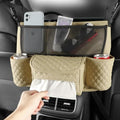 Car Handbag Holder Between Seats Car Organizer, Leather Large Capacity Car Purse Holder for Front Seat, Seat Back Net Bag Double-sided Tissue Storage Handbag Holder Car Accessories (Beige)