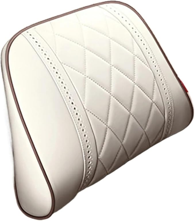 Car Headrest Neck Pillow Soft Leather Fit for Seat Back Support Lumbar Pillow Car Travel Rest Cushion Accessories(Beige-Waist 1PC)