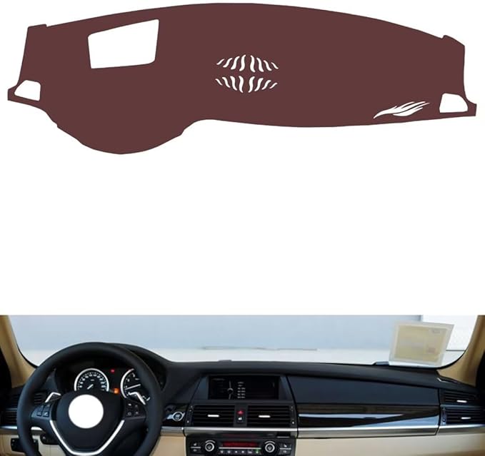Leather Dashboard Cover Compatible with BMW X6（HUD） 2008-2013,Dash Board Cover mat Anti-Slip Sun-Proof and dust-Proof(Brown)