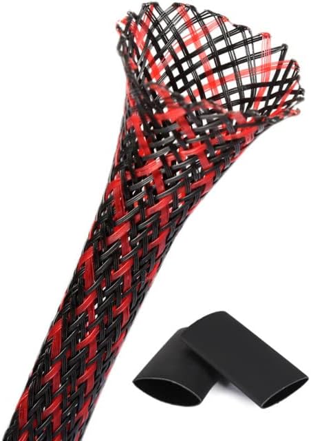 25ft - 1/4 Inch Cable Management Sleeve Protector,Wire Loom PET Expandable Wire Sleeving for Office TV Computer Home Theater Engine Bay Cord Organizer,Protect Cables from Pet Cat Dog Chewing,BlackRed