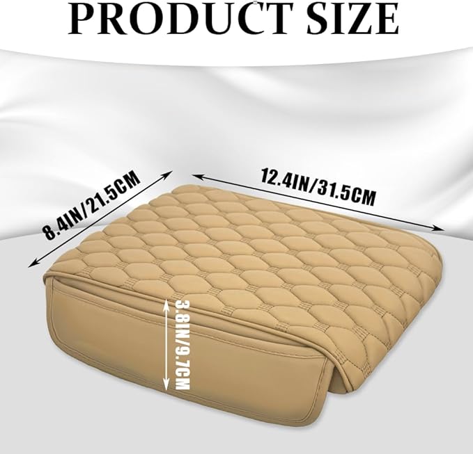 Upgraded Car Center Console Cover, Armrest Cover for Car, Waterproof Leather Auto Armrest Cover Protector with 2 Pocket, Comfortable Arm Rest Box Cushion Pad for Vehicles, Trucks (Beige)