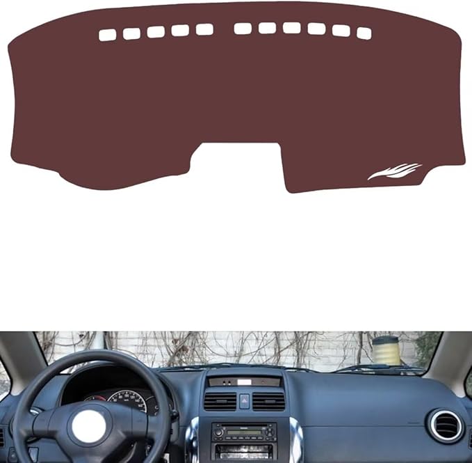 Leather Dashboard Cover Compatible with Suzuki SX4 2006-2011,Dash Board Cover mat Anti-Slip Sun-Proof and dust-Proof(Brown)