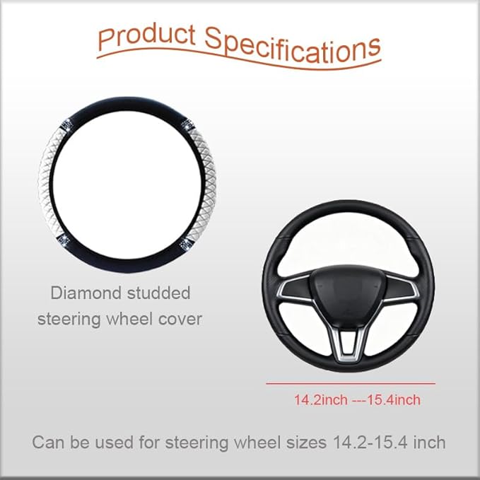 WLERIR Microfiber Leather Steering Wheel Cover with Anti-Slip Lining Universal Car Accessory for Steering Wheel with a Diameter of 14.5-15 inch (White)