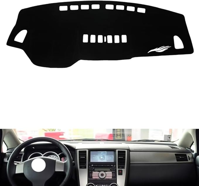 leather dashboard cover Compatible with Nissan Tiida（no sensor） 2005-2008，dash cover（black）