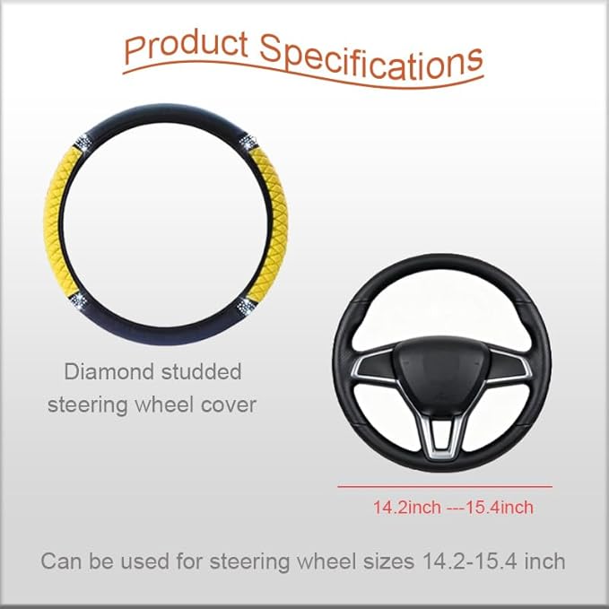 WLERIR Microfiber Leather Steering Wheel Cover with Anti-Slip Lining Universal Car Accessory for Steering Wheel with a Diameter of 14.5-15 inch (Yellow)