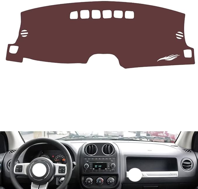 Leather Dashboard Cover Compatible with Jeep Compass 2010-2015,Dash Board Cover mat Anti-Slip Sun-Proof and dust-Proof(Brown)