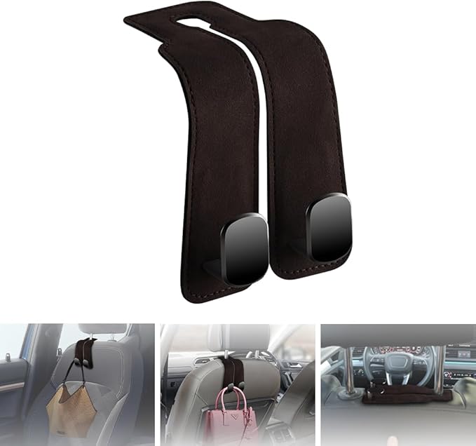 NHHEO Car Purse Hook for Headrest, Car Seat Back Storage Hook Bendable Leather Universal Vehicle Car Bag Hooks(Black)