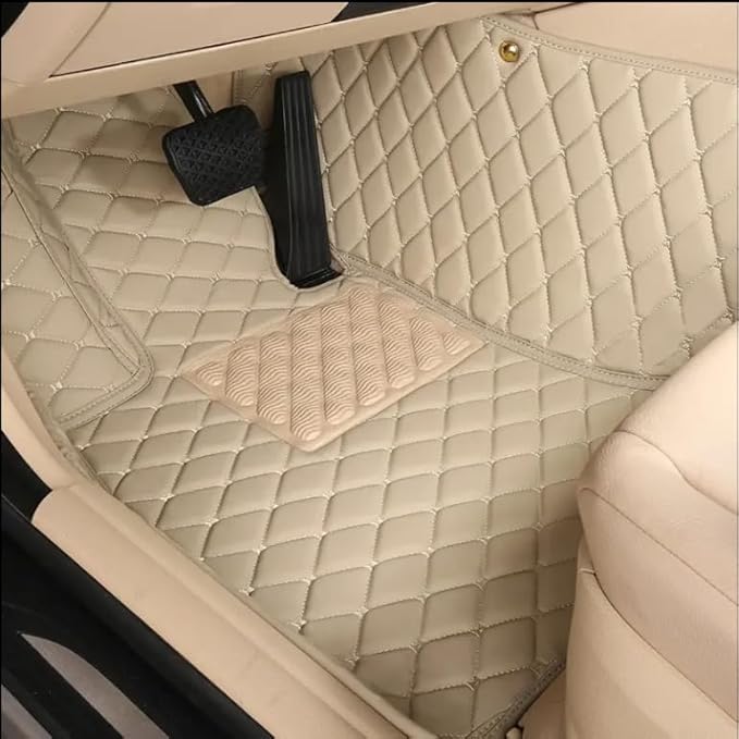 Custom Luxury Leather Car Floor Mats Upgrade Your Car's Interior All-Weather Protection for Cars, SUVs, Trucks Compatible with Automotive Floor Mats (Beige)