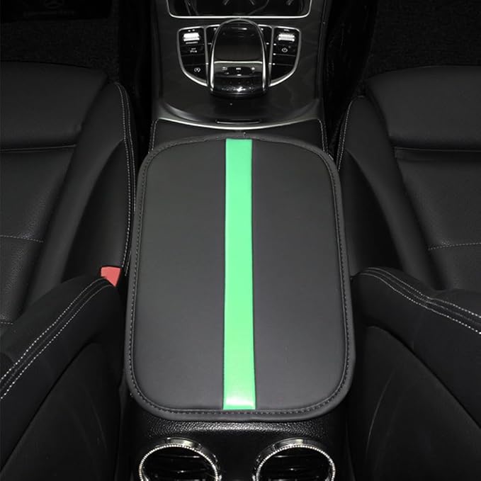 Car Armrest Seat Box Mat, PU Leather Center Console Cover, Universal Waterproof Car Interior Accessories, Arm Rest Box Protector Cushion Pad for Most Vehicle (Green)