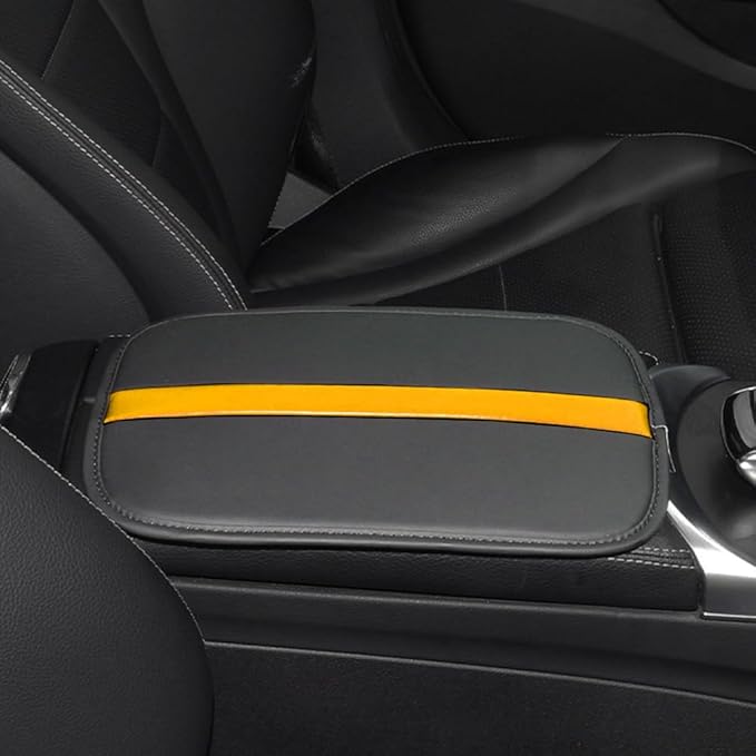 Car Armrest Seat Box Mat, PU Leather Center Console Cover, Universal Waterproof Car Interior Accessories, Arm Rest Box Protector Cushion Pad for Most Vehicle (Orange)