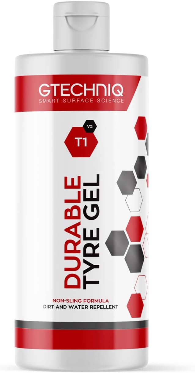 Gtechniq T1 Durable Tyre Gel for Car Tyre Shine, Car Wheel Cleaner Repels Water, Dirt and Grime, Restores Tyre Black Finish, Anti-Sling Formula, 100% Biodegradable, 1L